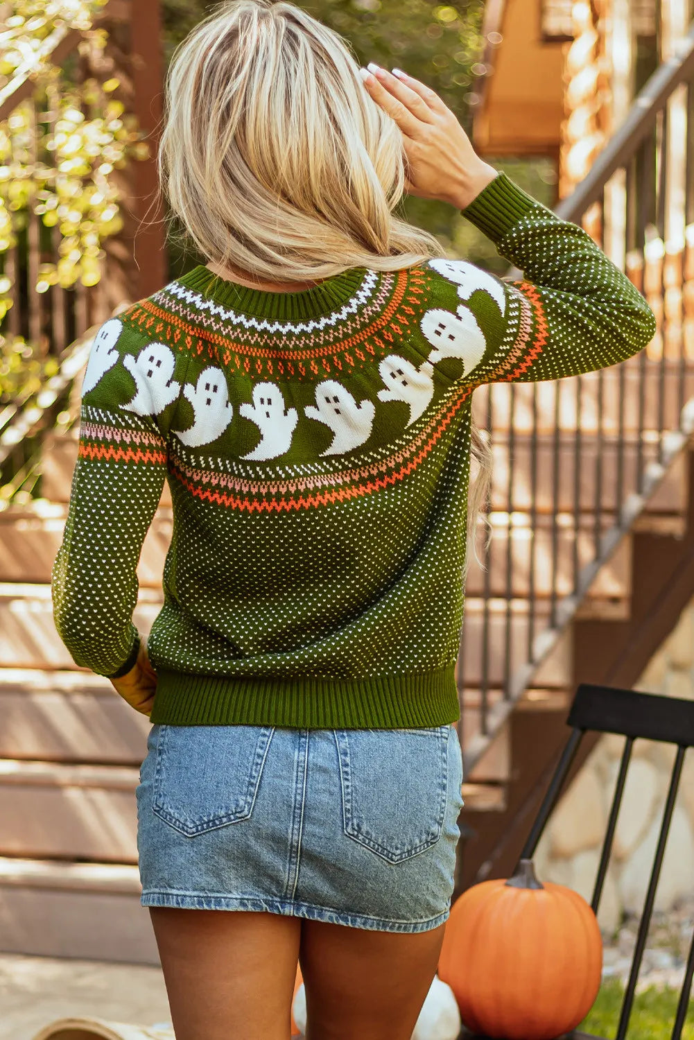 Women's black ribbed mock neck sweater from Imperio by Johana, back view.