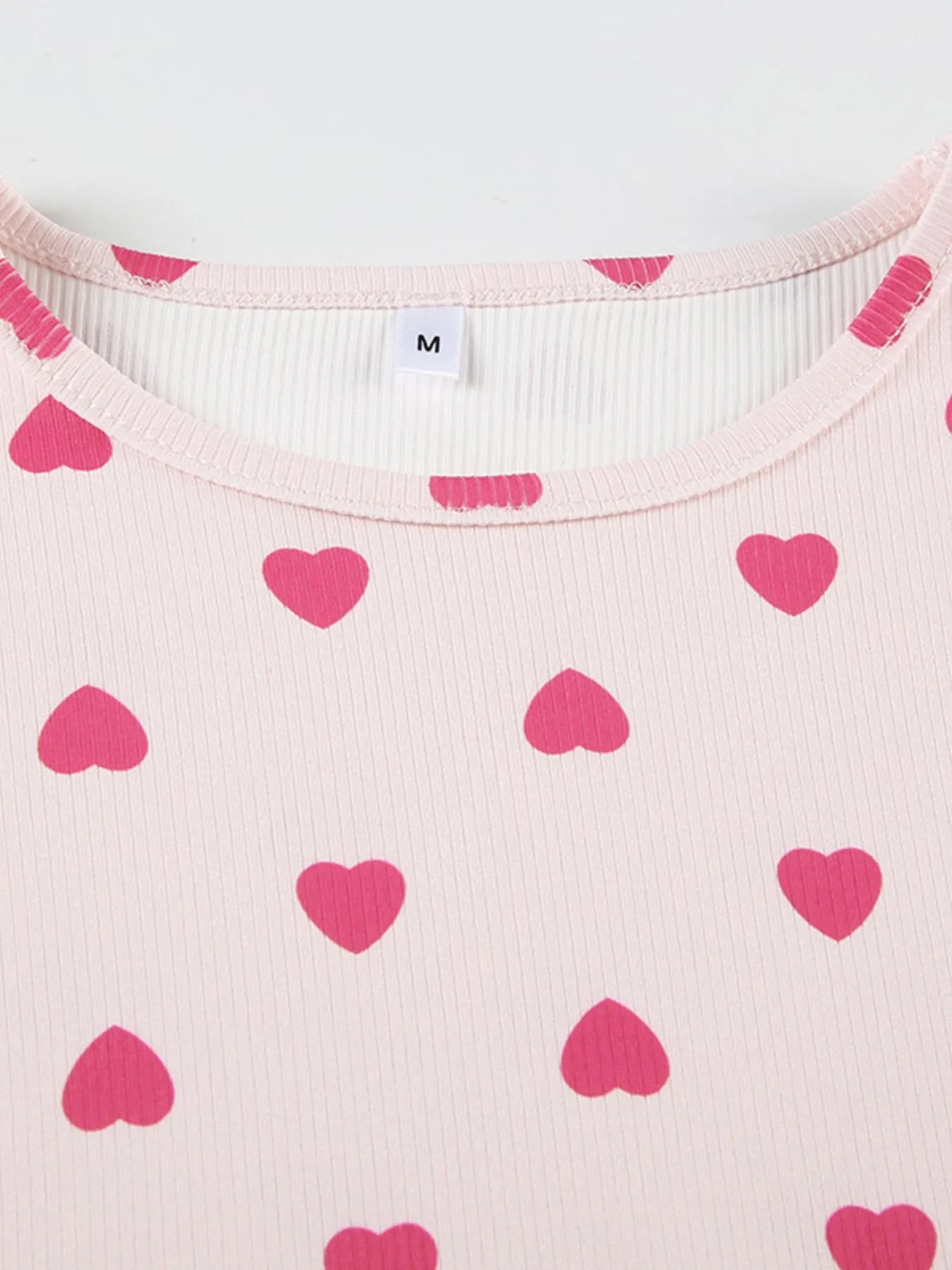 Heart print loungewear set styled for comfortable at-home wear.