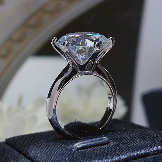 Side profile view of a moissanite ring showing platinum plating and craftsmanship.