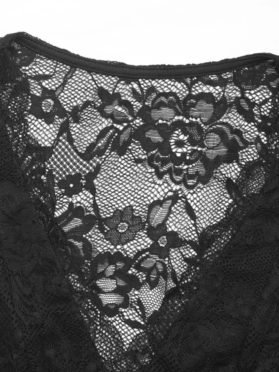 Sleeveless lace plunge bodysuit displayed flat for detail view-2