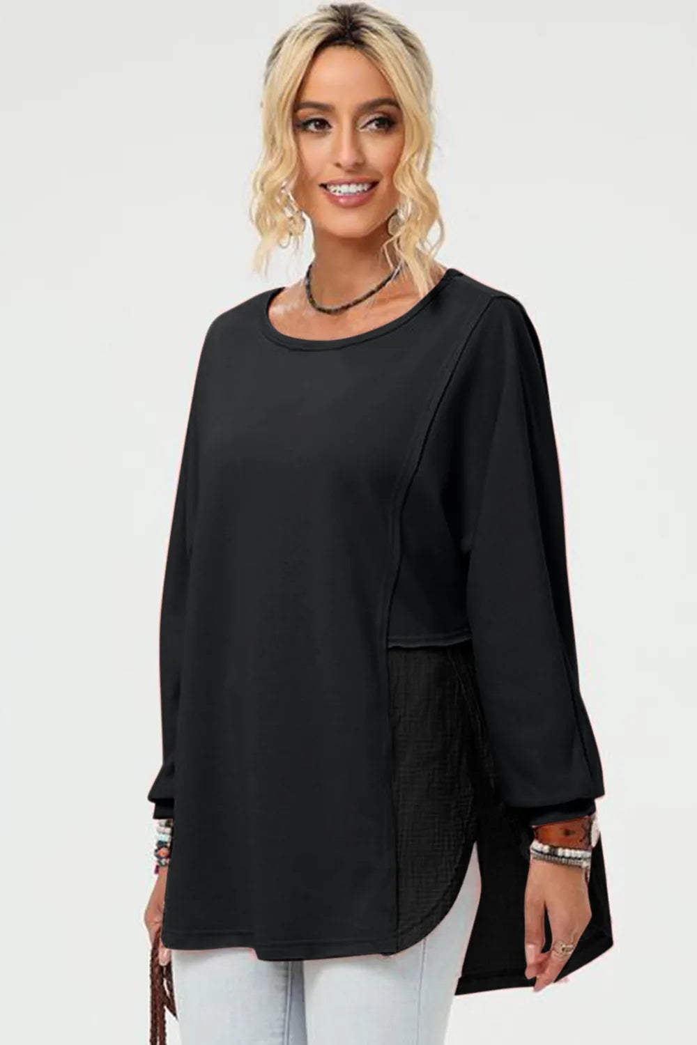 Black high-low t-shirt side view – Imperio by Johana