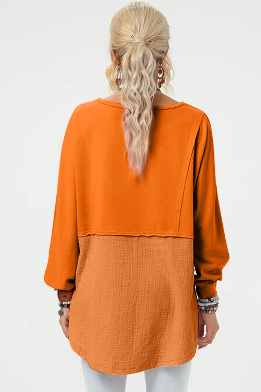 Tangerine asymmetrical hem back view – Imperio by Johana