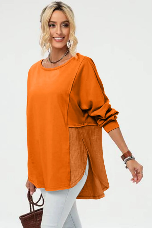 Tangerine long sleeve high-low t-shirt front – Imperio by Johana