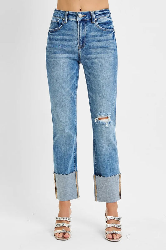 Plus size high-rise ankle straight jeans front view – Imperio by Johana